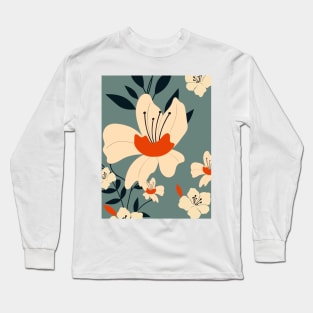 Flores Abstractas en fondo gris Long Sleeve T-Shirt